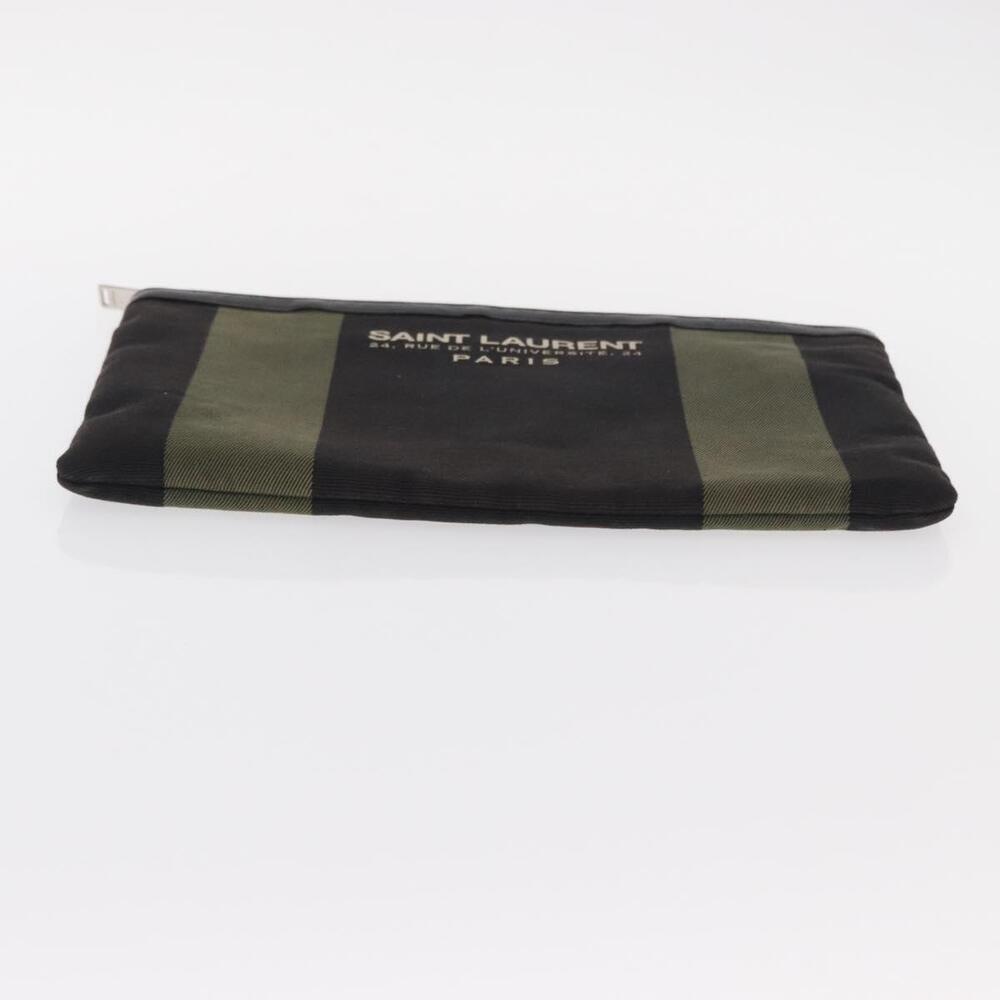 SAINT LAURENT Clutch Bag Canvas Leather Black Khaki Silver Auth mr1652 - Picture 6 of 16